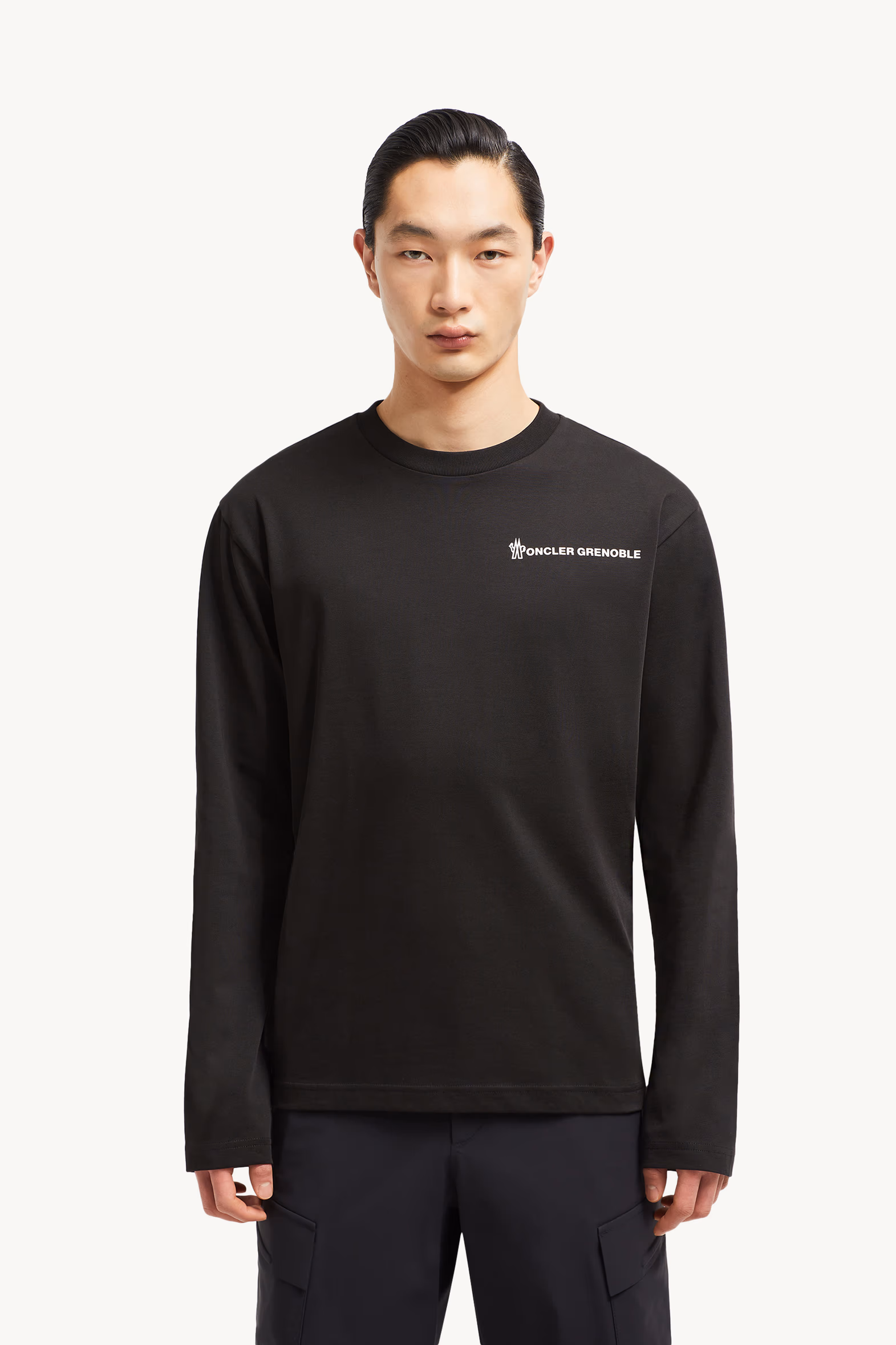 Camiseta de algodón de manga larga con logotipo Hombre Negro Moncler 3